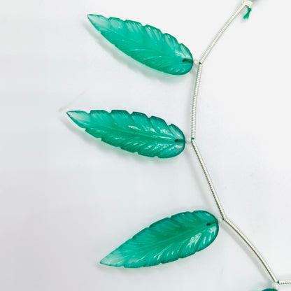 Green Onyx 7 Pieces Leaf Shape Carved Gemstone Beads 30x10x4mm