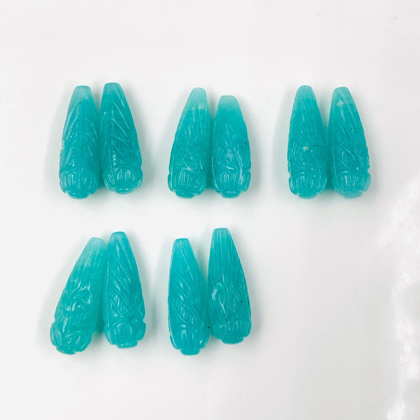 Hand Carved Amazonite Briolette Beads: Matching Pair, 9x26mm