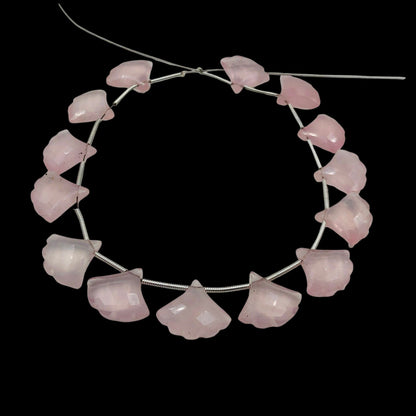 9 Pieces Rose Quartz Carved Tree Shape Natural Gemstone Briolette Side Drill Beads Line | Genuine Rose Quartz Beads , SKU - BBI886