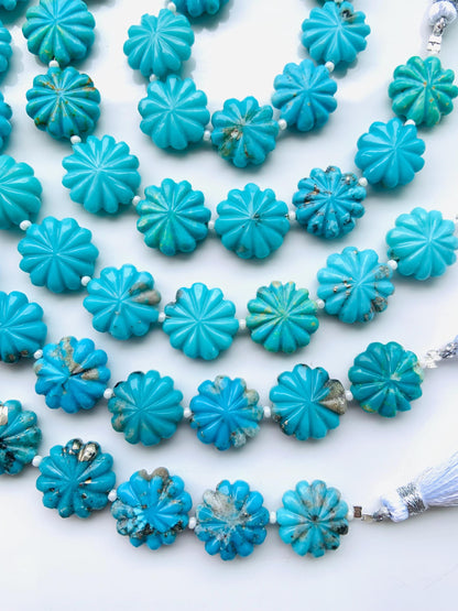 10 Pcs Arizona Turquoise Carved Flower Briolette Beads 14–15mm