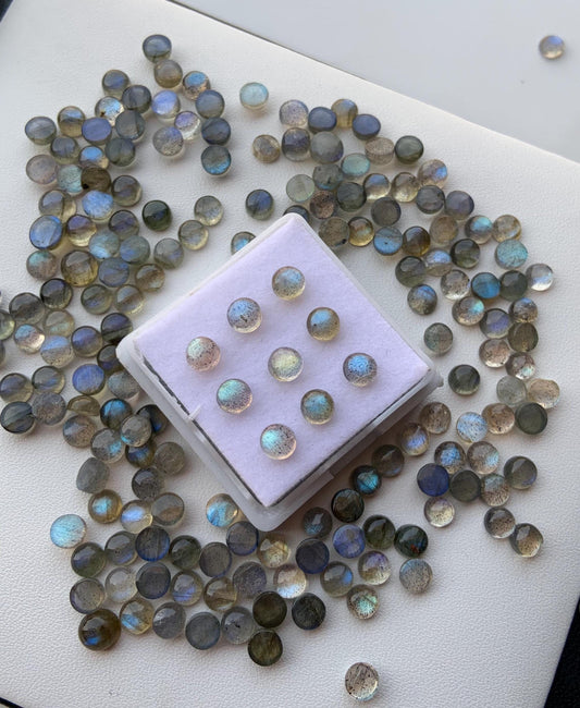 Natural Labradorite Smooth Round Gemstone Cabochon, CALIBRATED Loose Stone Cab, Round Jewelry Making Cabochons Semi Precious Cabs for ring
