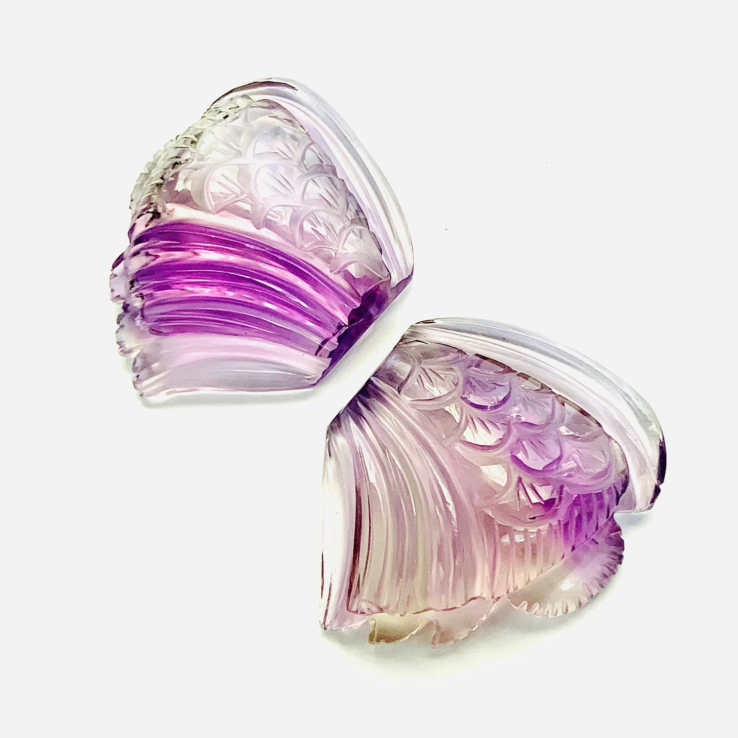 1 Pair Natural Amethyst Hand Carved Flower Shape Briolette Beads, Handmade Carving Pair Gemstone Size - 31X26X8mm