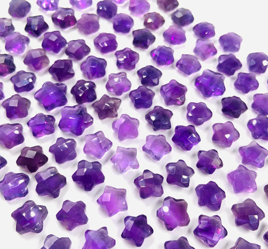 2 Pieces Natural Amethyst Hand Carved Star Shape Briolette's, Star Shape Gemstone For Jewelry,  Size 10mm , SKU - BBI111