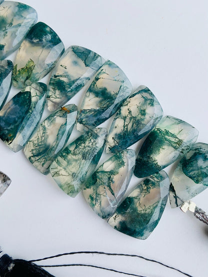 Natural Moss Agate Sail Crown Cut Briolette Beads