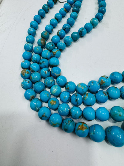 Arizona Turquoise Smooth Round Beads 16" Strand | Polished Gemstone Beads for Jewelry