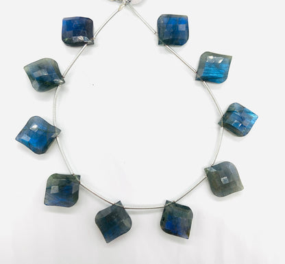 Natural Labradorite Beads 10 Pcs - Faceted Fancy Cut Gemstone, Side Drill