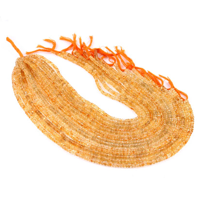 Natural Citrine Gemstone Beads, Faceted Rondelle, 3mm-4mm, 12 Inch