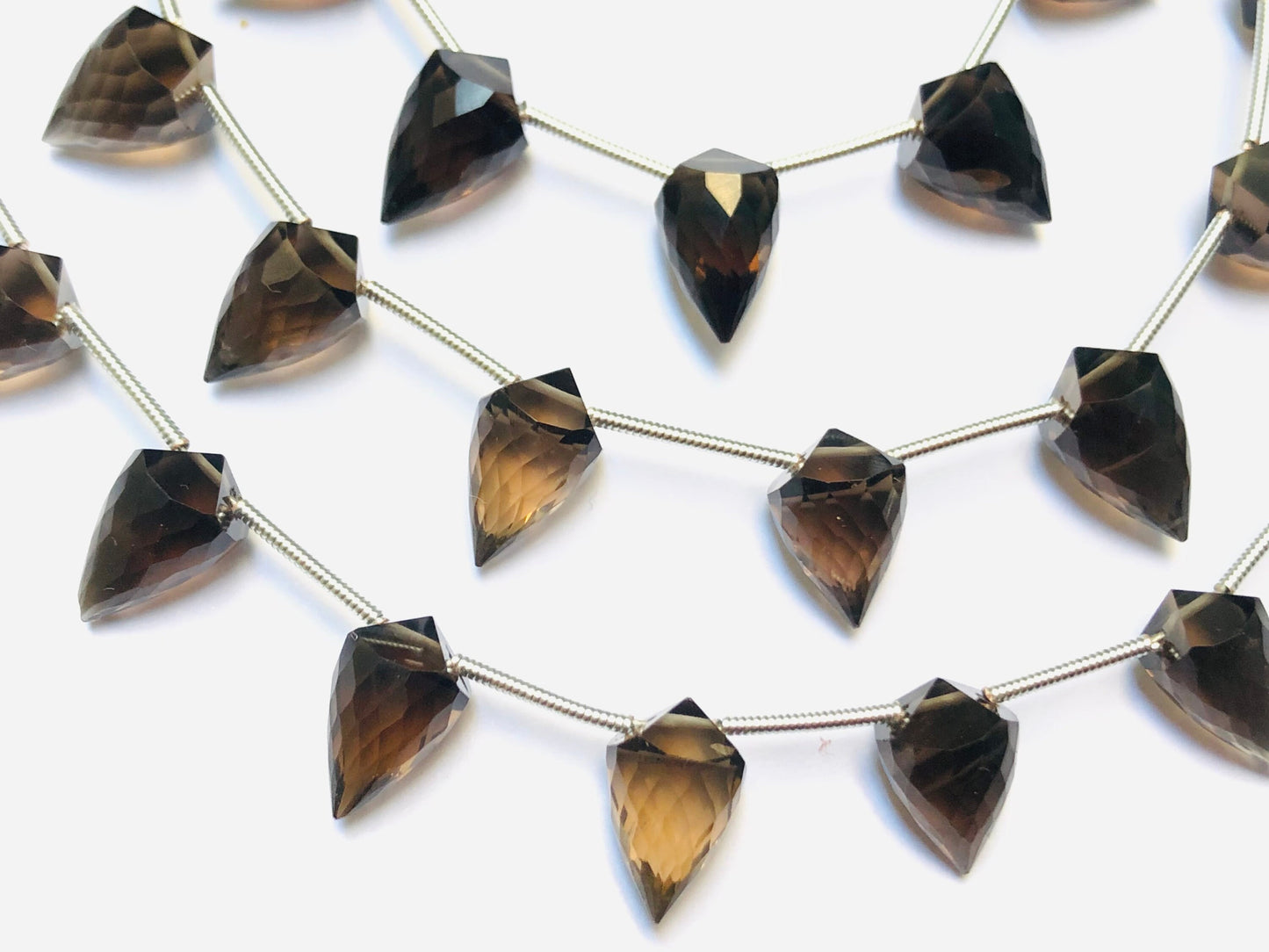14 Pieces Natural Smoky Quartz Faceted Drop Shape Gemstone Briolette, Side Drill Beads Line | Beads For Jewelry Set| SKU - BBI1043