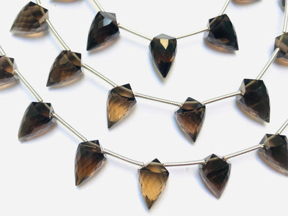 14 Pieces Natural Smoky Quartz Faceted Drop Shape Gemstone Briolette, Side Drill Beads Line | Beads For Jewelry Set| SKU - BBI1043