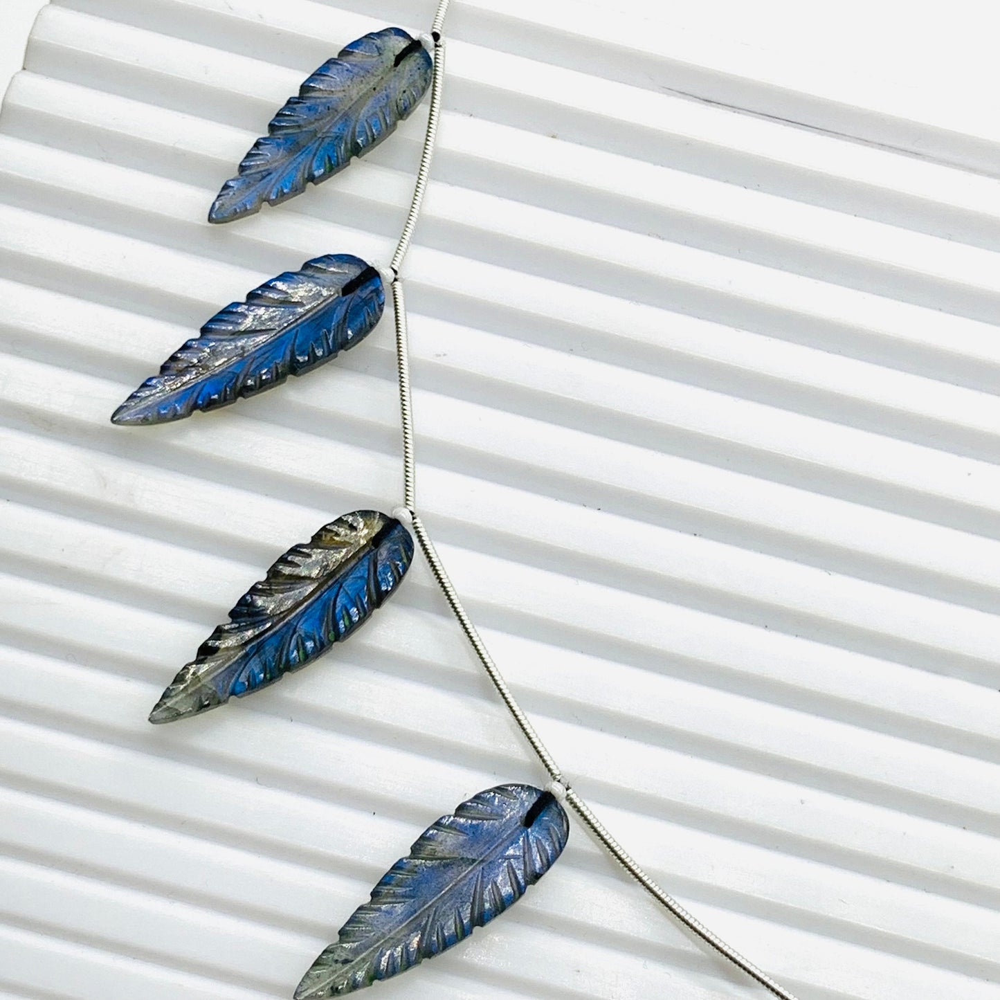 Natural Labradorite Leaf Beads, AAA Blue Flash, 10 Pcs