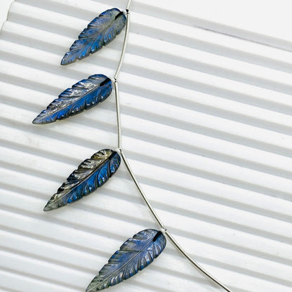 Natural Labradorite Leaf Beads, AAA Blue Flash, 10 Pcs