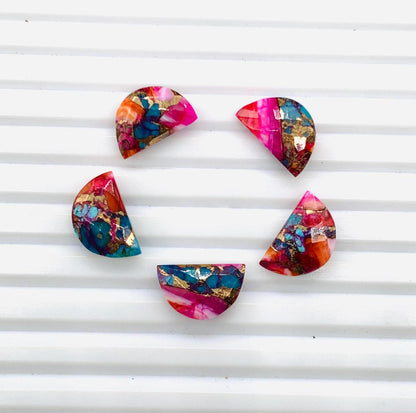 2 Pieces Natural Pink Spiny Oyster Copper turquoise Faceted D' Shape Gemstone, Size 10mmx16mm, Half Moon D Shape Gemstone Briolette beads