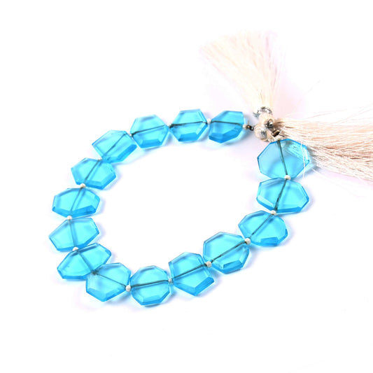 Hydro Glass Blue Topaz Faceted Briolette Beads | Center Drill Flat Chip Gemstones