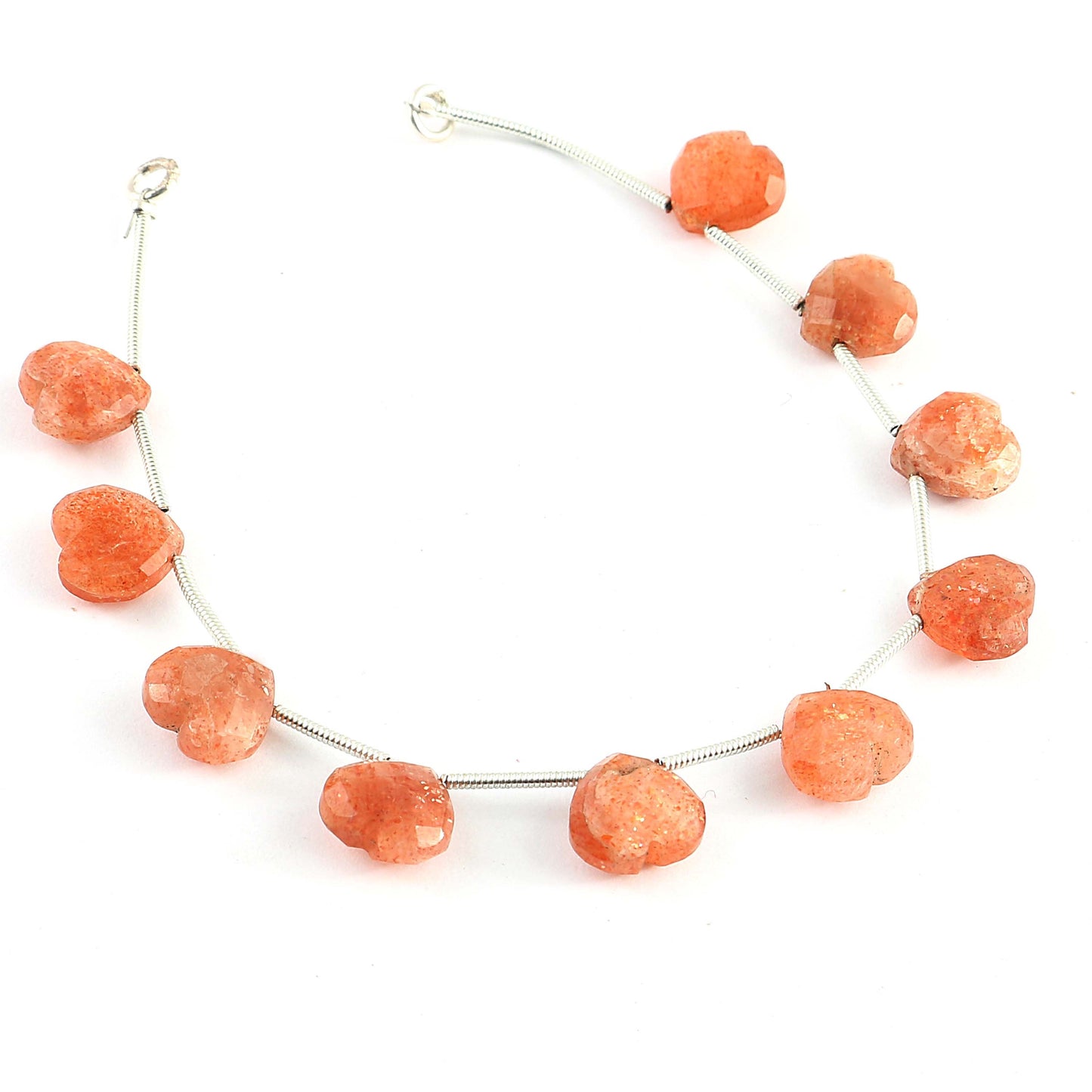 10 pcs Natural Sunstone Carved Heart shape Gemstone Briolette Beads | Sunstone Faceted Beads For Jewelry | Wholesale Gemstone beads BBI303