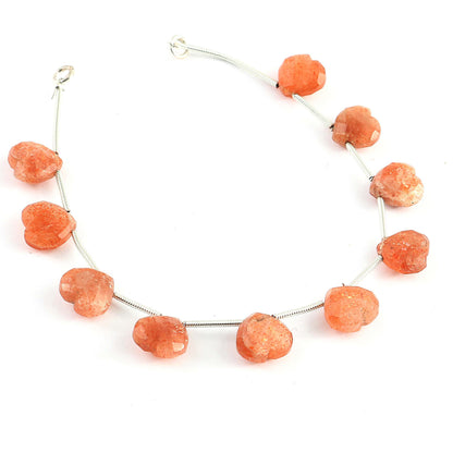 10 pcs Natural Sunstone Carved Heart shape Gemstone Briolette Beads | Sunstone Faceted Beads For Jewelry | Wholesale Gemstone beads BBI303