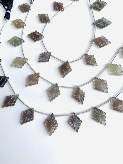 10 Pieces Natural Grey Moonstone Slot Carved Side drill gemstone Fancy shape Briolette lozenge bead for jewelry Size 11x15x4mm gift for her