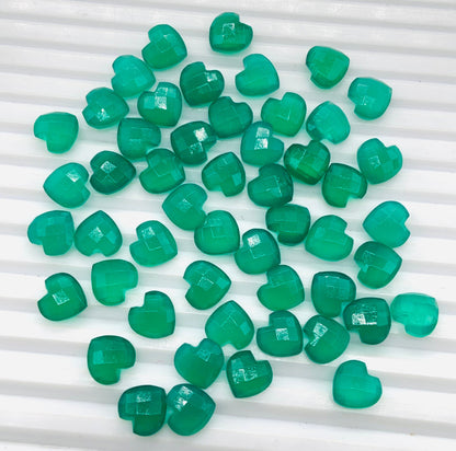 Natural Green Onyx Hand Carved Heart Shape Loose Gemstone Beads , Carved Heart Shape Gemstone Briolette's ,Loose Beads , 10mm