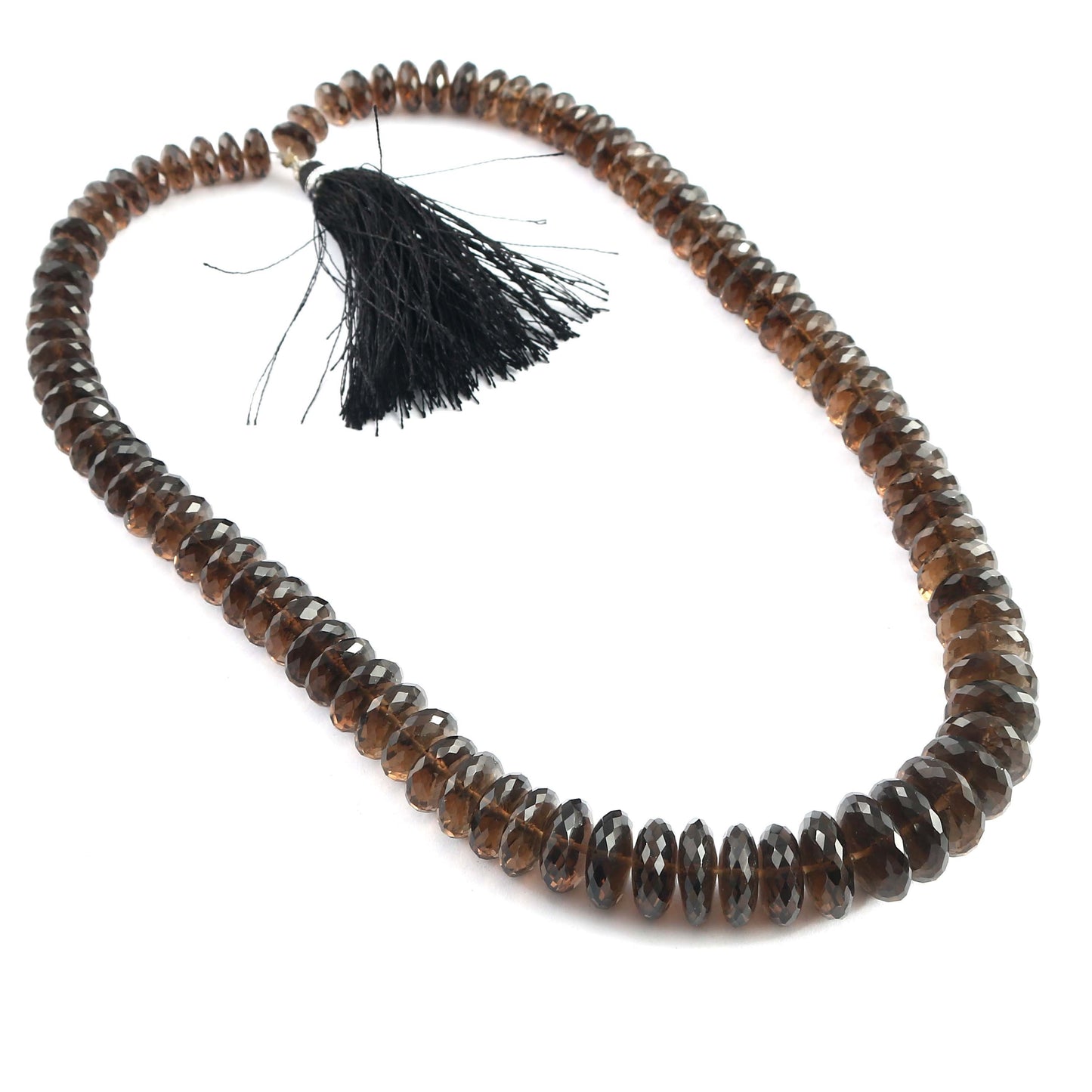 Smoky Quartz Flat Rondelle Faceted Beads Gemstone Nacklace , Smoky Quartz Nacklace German Cut Faceted Beads  , 7mm-14mm 16 inch SKU- BBI557