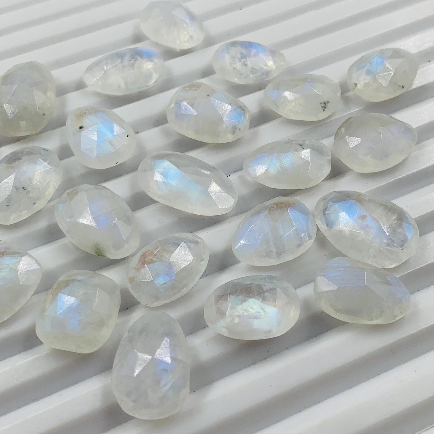 Natural White Rainbow Rose Cut Slices Cabochons Faceted Rose Cut Flat Back Cabochons Rose Cut Loose Gemstone, white Rainbow Slice Cut