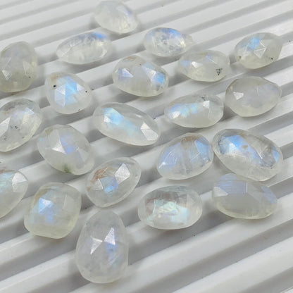 Natural White Rainbow Rose Cut Slices Cabochons Faceted Rose Cut Flat Back Cabochons Rose Cut Loose Gemstone, white Rainbow Slice Cut