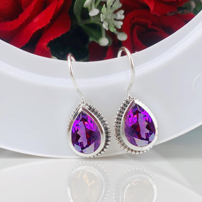 Purple Amethyst Earrings ~ Brazilian Amethyst ~ Pear Shape ~ Sterling Silver Earrings ~ Birthday Gift For Her ~ Statement Earrings ~ E-0031