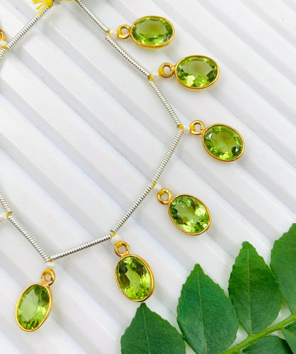 Peridot Faceted Oval Bezel Connectors | 10 Pcs 6x8mm Gold