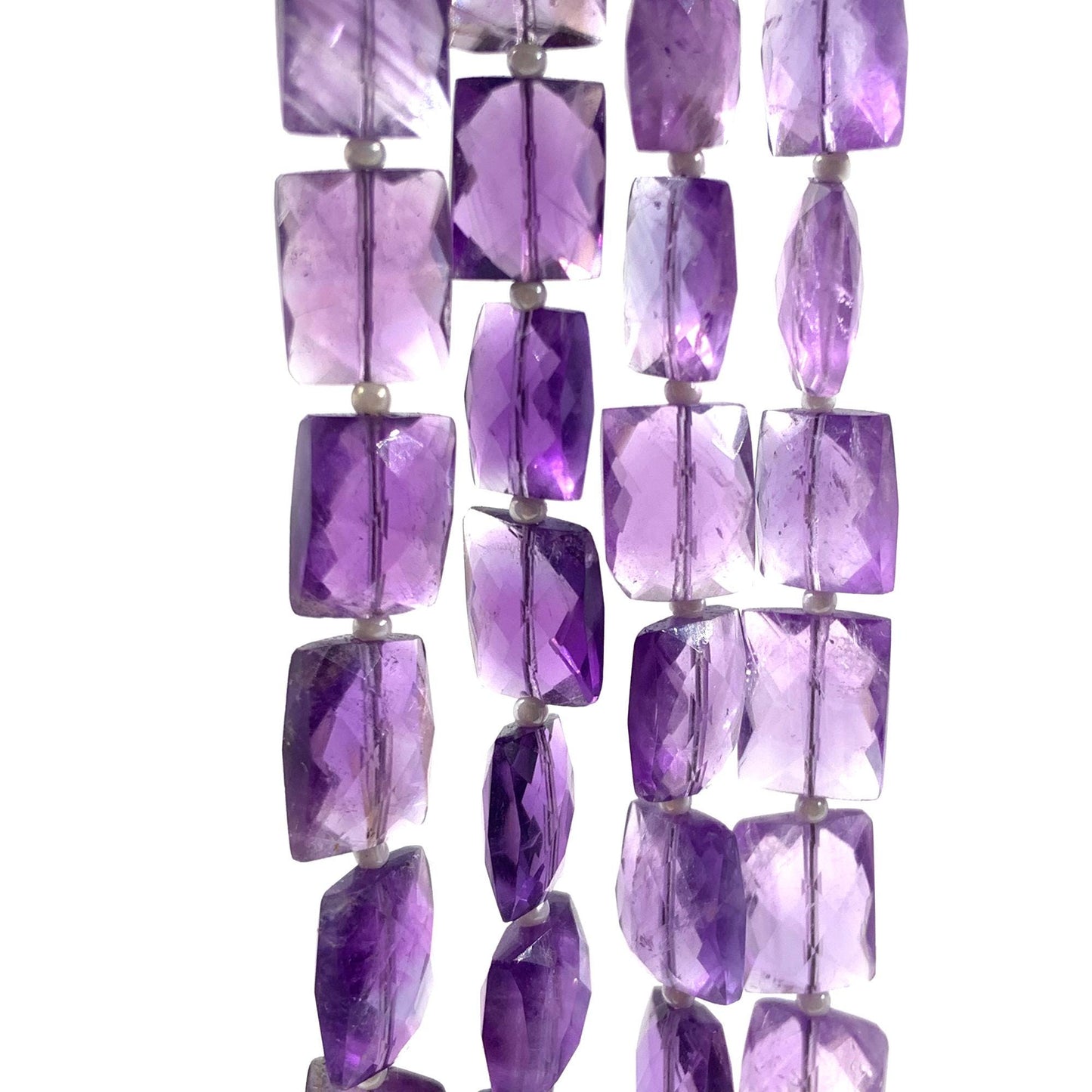 Natural Amethyst Rectangle Faceted Gemstone Beads - Center Drill Chicklet Briolette