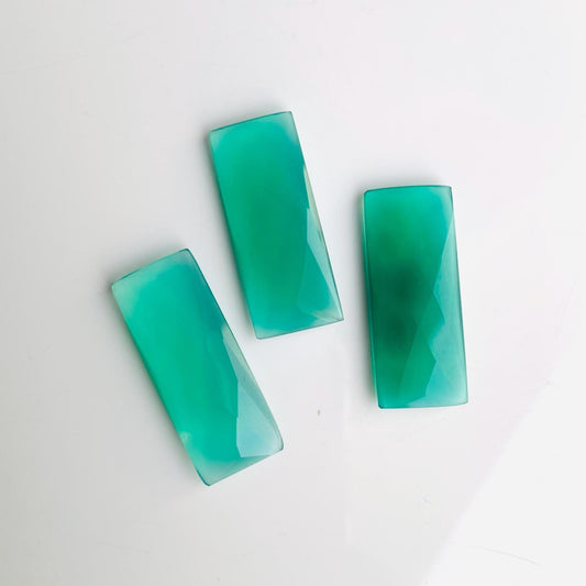 3 Pieces Natural Green Onyx faceted Rectangle Shape face drill Gemstone beads, Size 12x60mm Earring making gemstone briolette gift for her