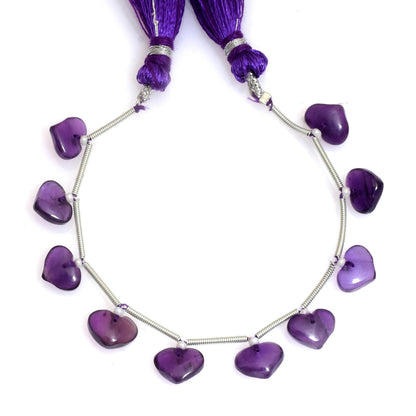 Natural Amethyst Smooth Heart Gemstone Beads 10 Pcs