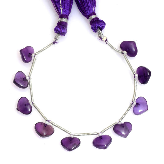Natural Amethyst Smooth Heart Gemstone Beads 10 Pcs