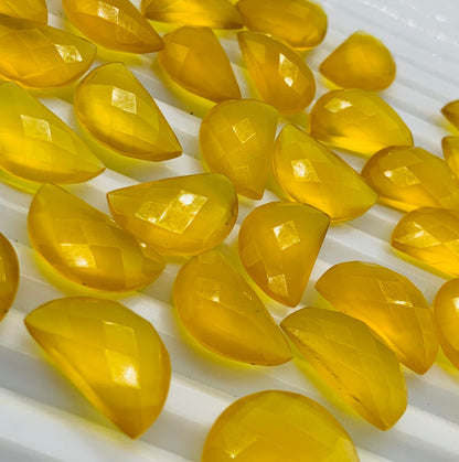 Natural Yellow Onyx Faceted D' Shape Semi Circle Gemstone, Size 10mmx16mm Yellow Onyx Half Moon Shape Gemstone Briolette for Earring making