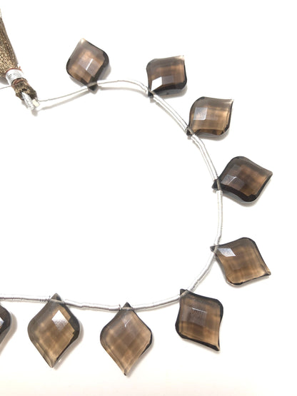 11pc Smoky QUARTZ FACETED Shield Shape Drops Natural Gemstone Briolette Face Drill Beads Line | Beads For Jewelry | Wholesale Gemstone Beads