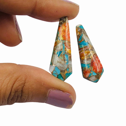 1 Pair Spiny Oyster Copper Turquoise Smooth Long Kite Shape Gemstone, Size 10x32mm, Matching Pair Briolette, Earring Making, SKU - BBI986