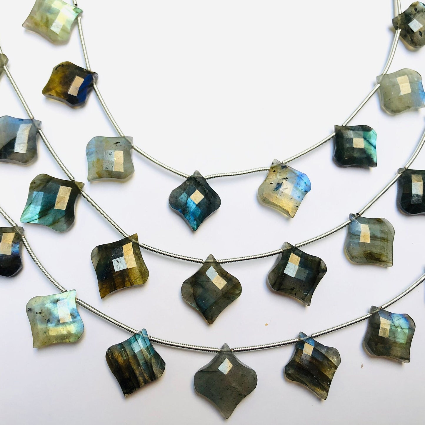 Natural Labradorite Blue Flash Beads - Faceted Fancy Cut Gemstone Briolette 12 Pcs