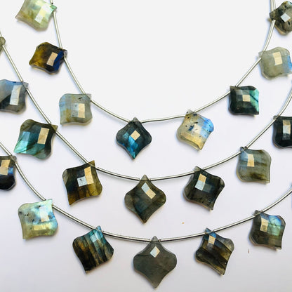 Natural Labradorite Blue Flash Beads - Faceted Fancy Cut Gemstone Briolette 12 Pcs