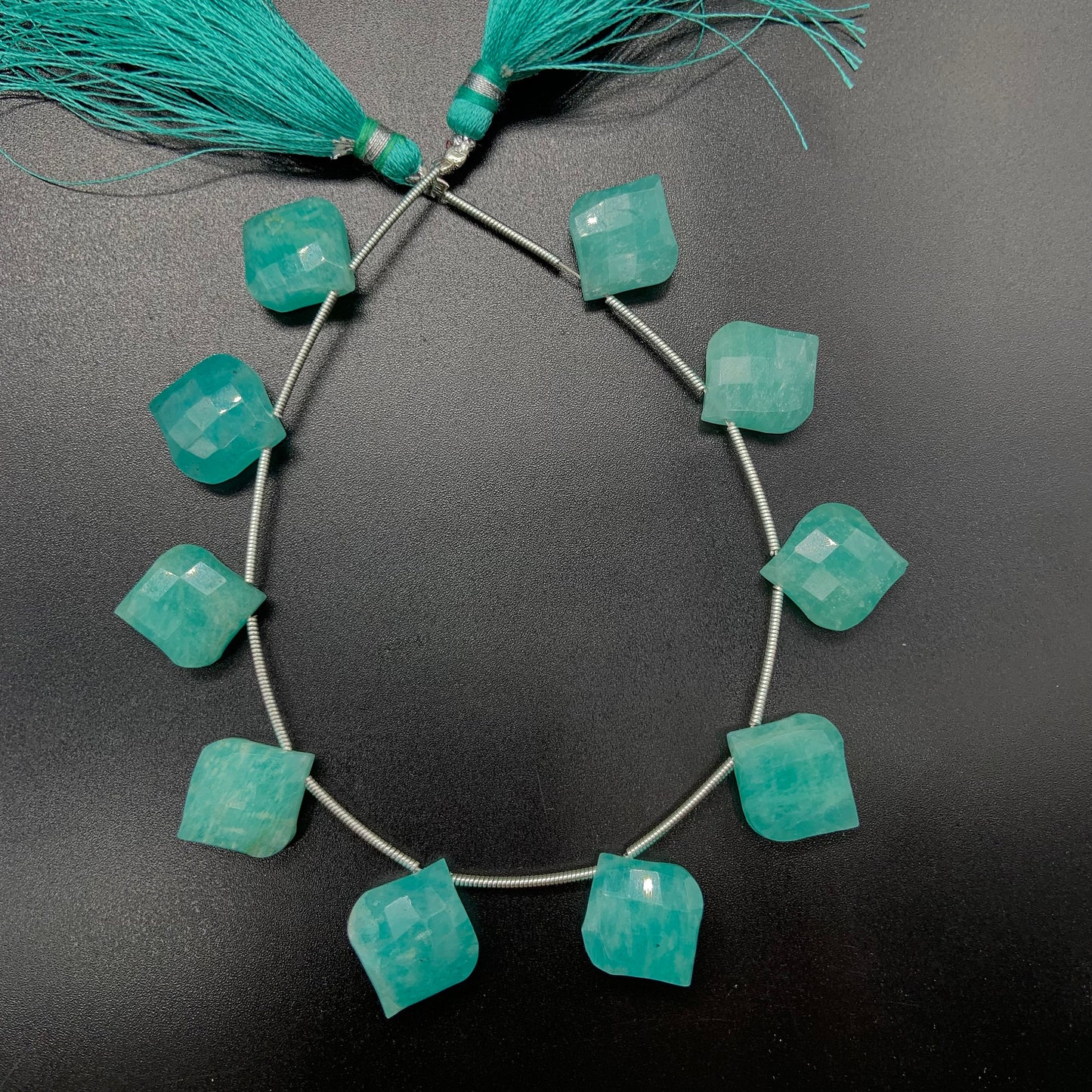 10 Pieces Natural Amazonite Carved Fancy Cut Shape Gemstone Briolette Side Drill Beads Line | Faceted Gemstone Beads. BBI1010