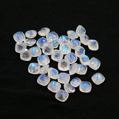 5 Pieces Natural White rainbow Faceted Cushion Shape Gemstone CALIBRATED Loose Cut Stone for Jewelry Making Semi Precious Cutstone Size 6mm