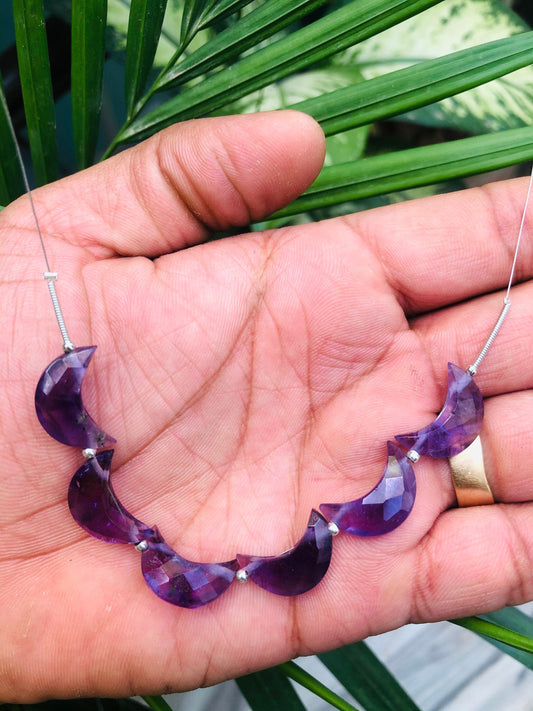 6 Pieces Natural African Amethyst gemstone, Crescent moon gemstone, carving gemstone, natural gemstone, moon shape gemstone, size 7x16 mm