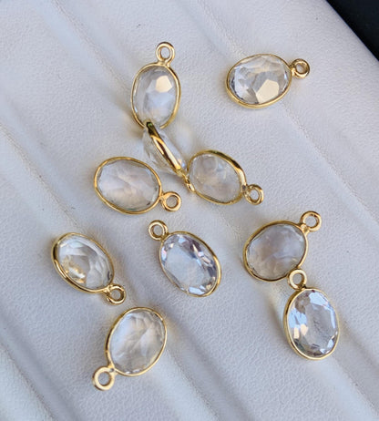 Faceted Crystal Connectors ~ Jewelry Link Components ~ Bezel Setting Silver and Gold Charms ~ Oval Shape Jewelry Making Supplies - BeadsBoatInc
