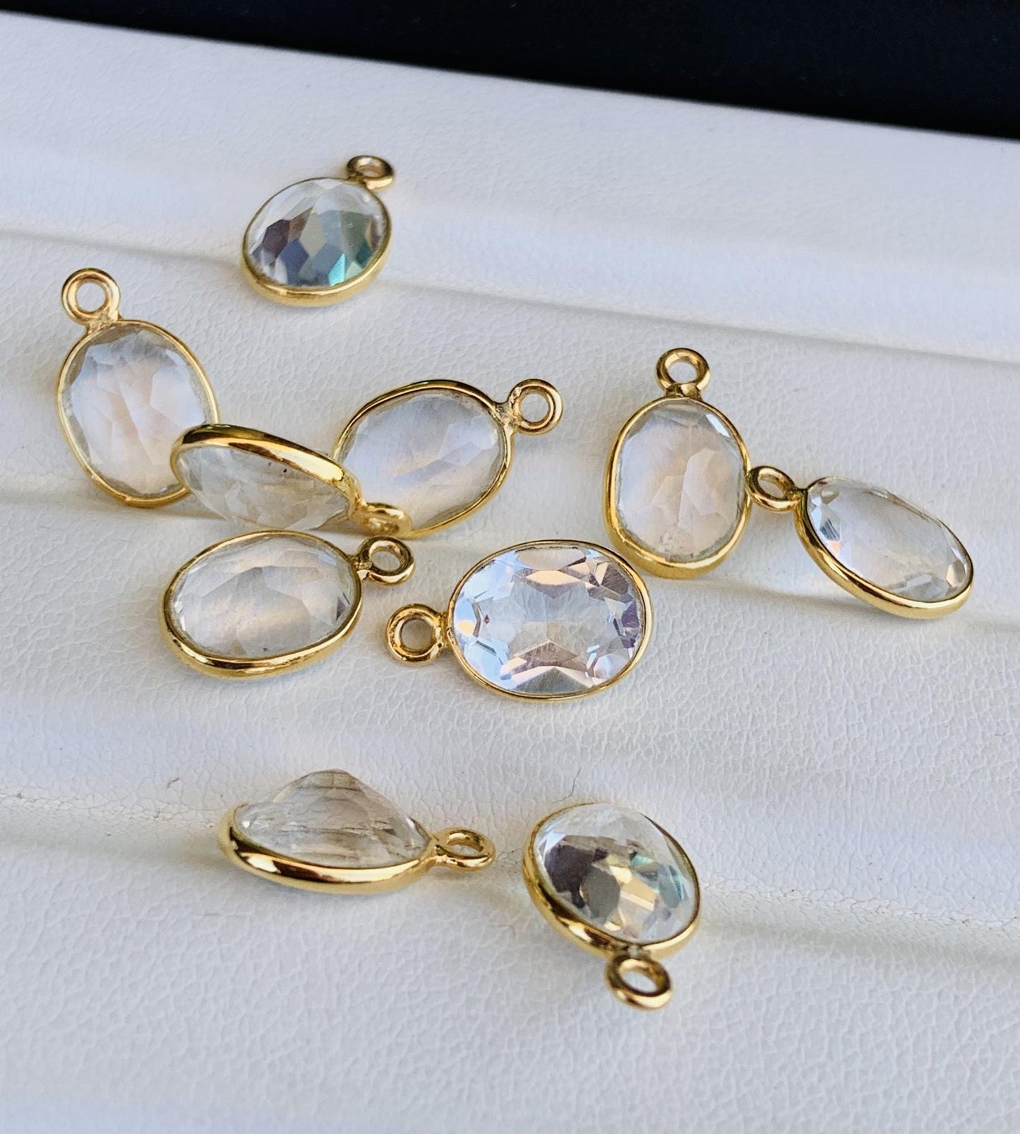 Faceted Crystal Connectors ~ Jewelry Link Components ~ Bezel Setting Silver and Gold Charms ~ Oval Shape Jewelry Making Supplies - BeadsBoatInc
