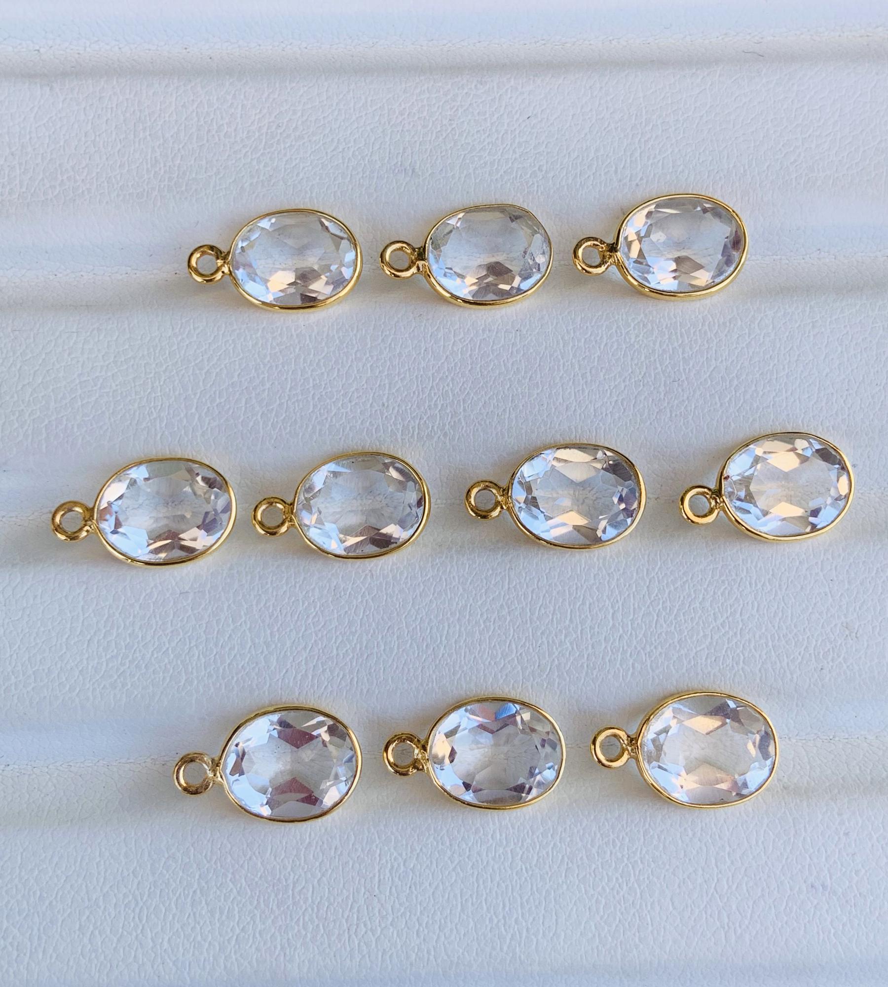 Faceted Crystal Connectors ~ Jewelry Link Components ~ Bezel Setting Silver and Gold Charms ~ Oval Shape Jewelry Making Supplies - BeadsBoatInc