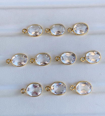 Faceted Crystal Connectors ~ Jewelry Link Components ~ Bezel Setting Silver and Gold Charms ~ Oval Shape Jewelry Making Supplies - BeadsBoatInc
