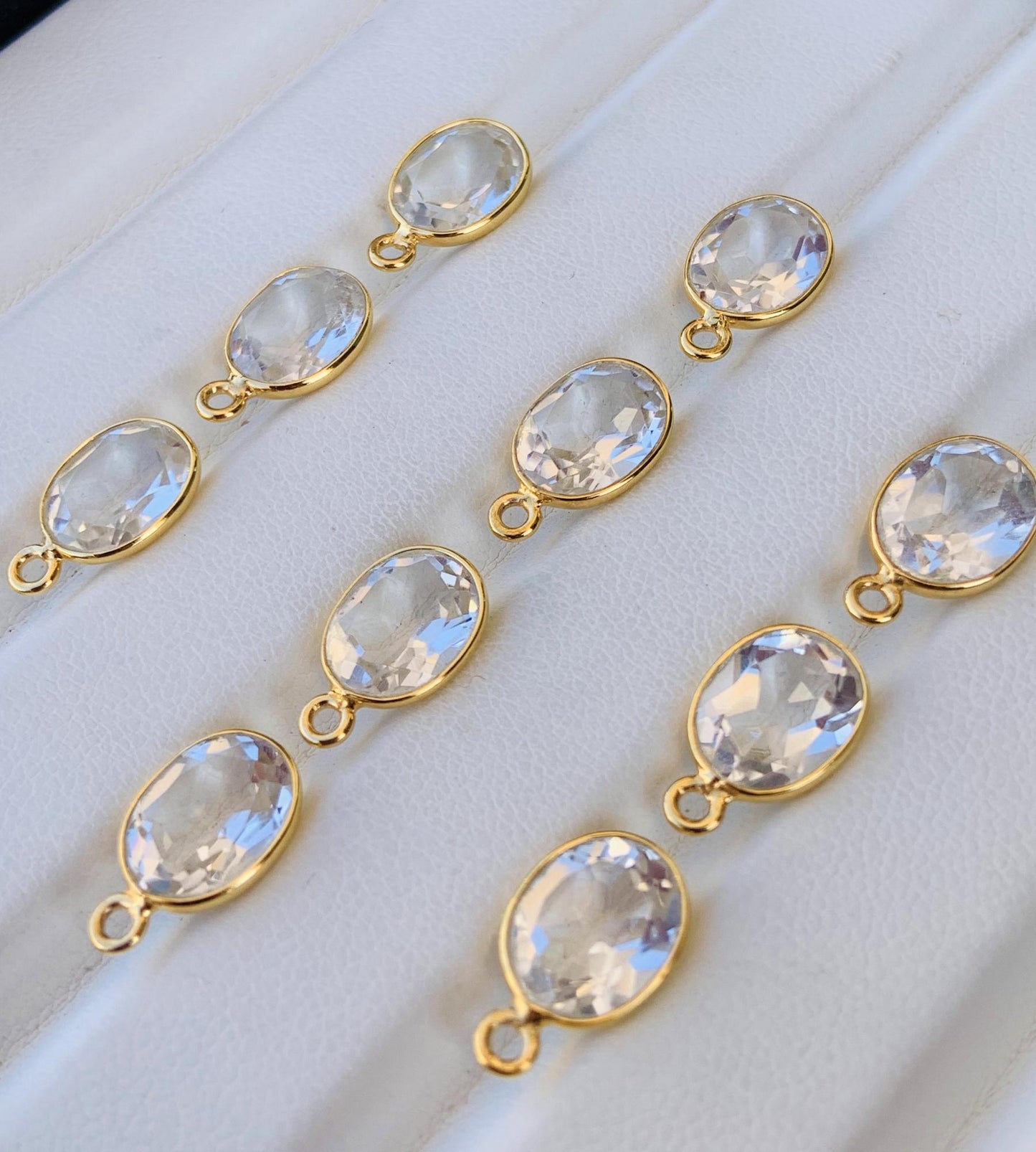 Faceted Crystal Connectors ~ Jewelry Link Components ~ Bezel Setting Silver and Gold Charms ~ Oval Shape Jewelry Making Supplies - BeadsBoatInc