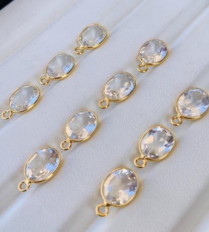 Faceted Crystal Connectors ~ Jewelry Link Components ~ Bezel Setting Silver and Gold Charms ~ Oval Shape Jewelry Making Supplies - BeadsBoatInc