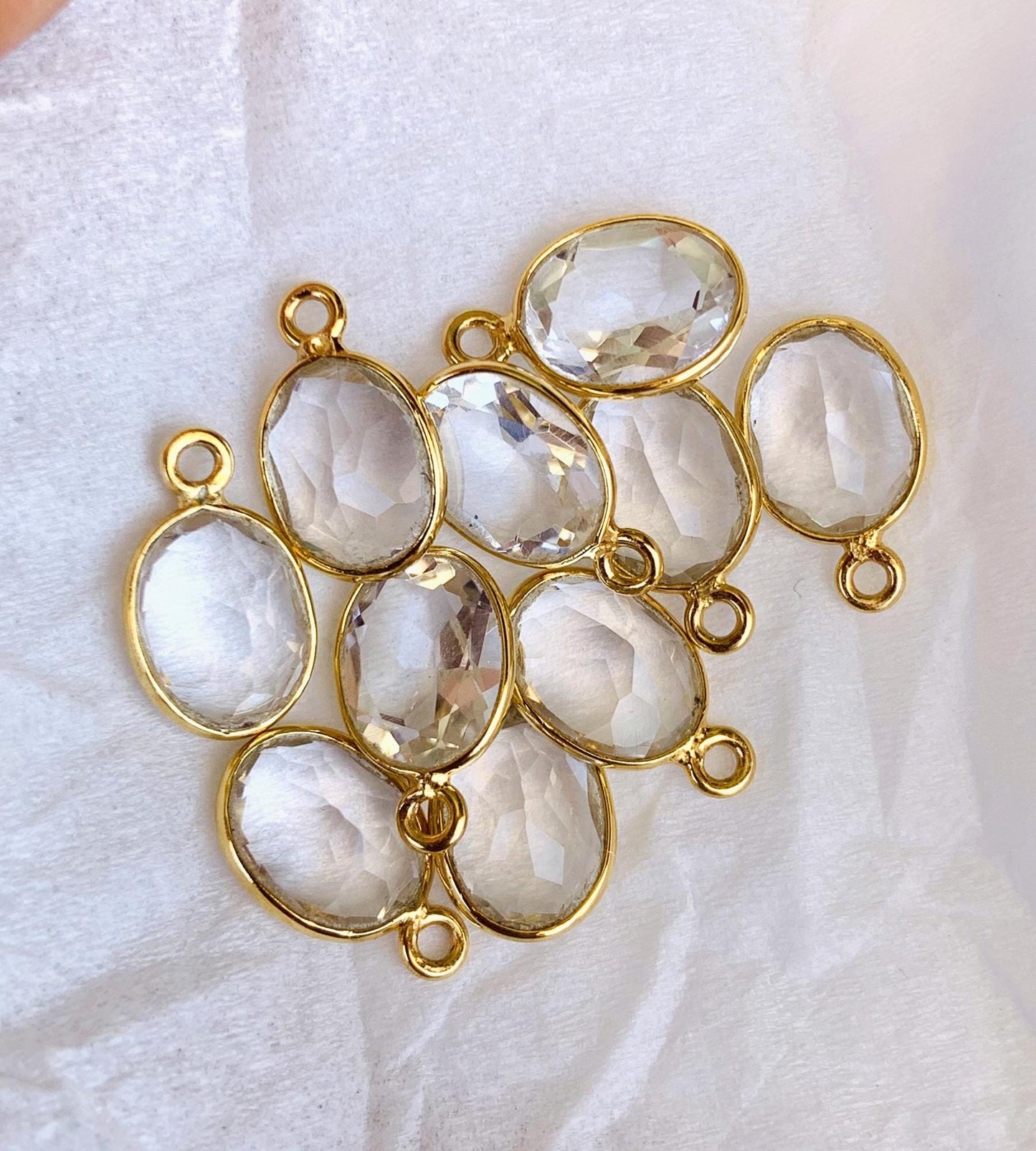 Faceted Crystal Connectors ~ Jewelry Link Components ~ Bezel Setting Silver and Gold Charms ~ Oval Shape Jewelry Making Supplies - BeadsBoatInc