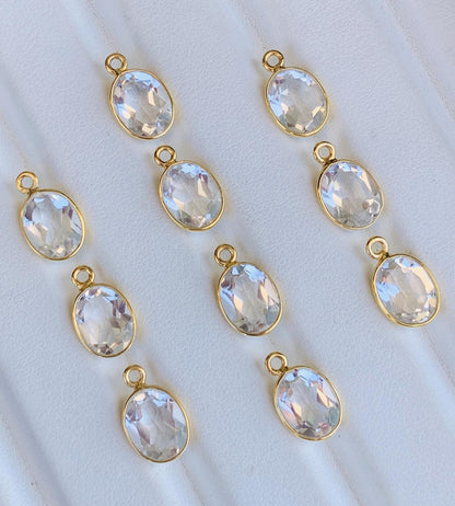 Faceted Crystal Connectors ~ Jewelry Link Components ~ Bezel Setting Silver and Gold Charms ~ Oval Shape Jewelry Making Supplies - BeadsBoatInc