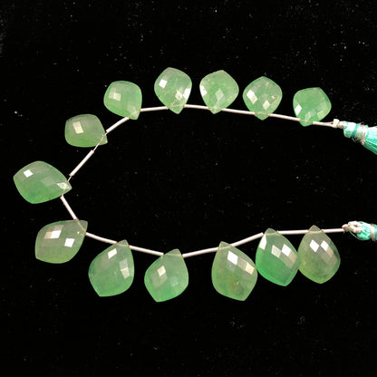 12pc Green Strawberry Quartz FACETED Shield Shape Drops Natural Gemstone Briolette Face Drill Beads | Beads For Jewelry | Wholesale Gemstone