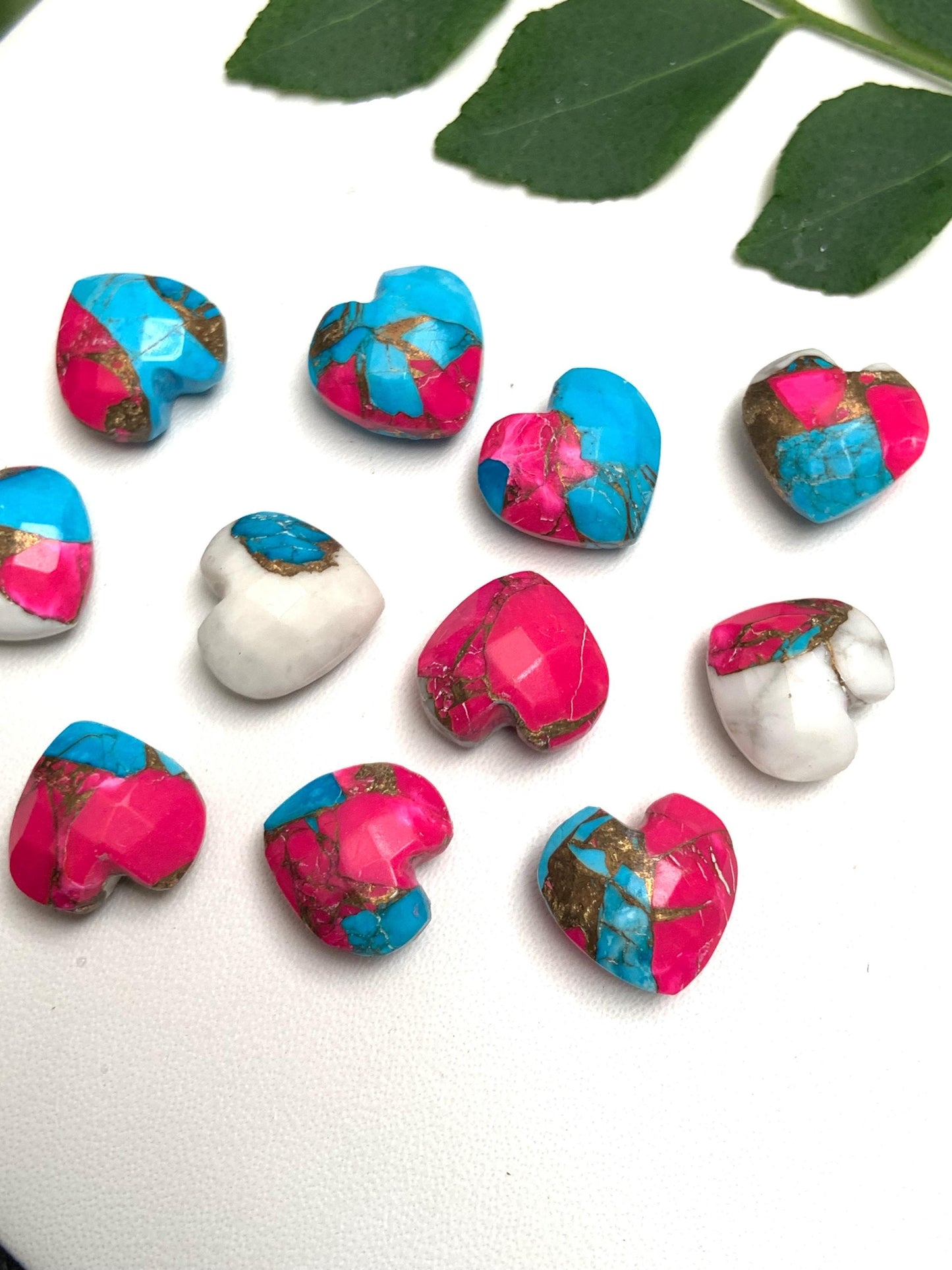 Natural Pink Copper Turquoise Hand Carved Heart Shape Loose Gemstone Beads , Carved Heart Shape Gemstone Briolette Size 10mm