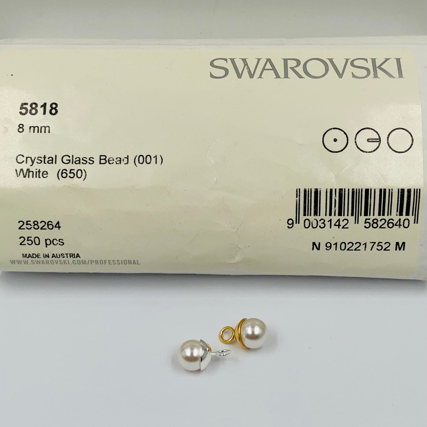 5818 Swarovski 8mm Crystal White (001 650) Round Half Drilled Pearls Glass Beads for jewelry making For Women Color White Fresh Water Pearl