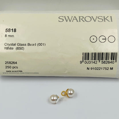 5818 Swarovski 8mm Crystal White (001 650) Round Half Drilled Pearls Glass Beads for jewelry making For Women Color White Fresh Water Pearl